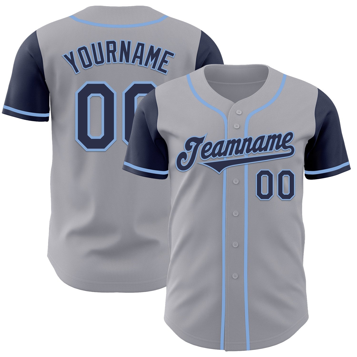 Custom Gray Navy-Light Blue Authentic Two Tone Baseball Jersey baseball jersey product view 1
