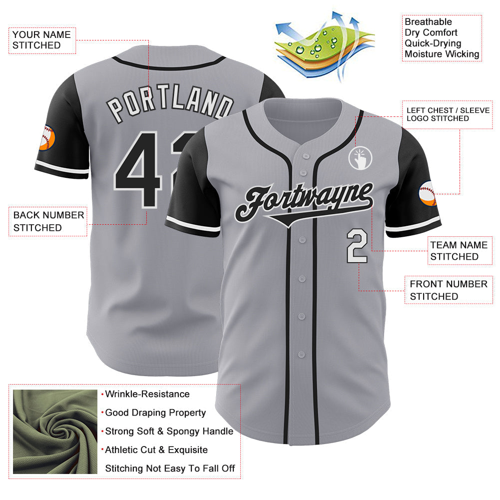 Custom Gray Black-White Authentic Two Tone Baseball Jersey baseball jersey product view 3
