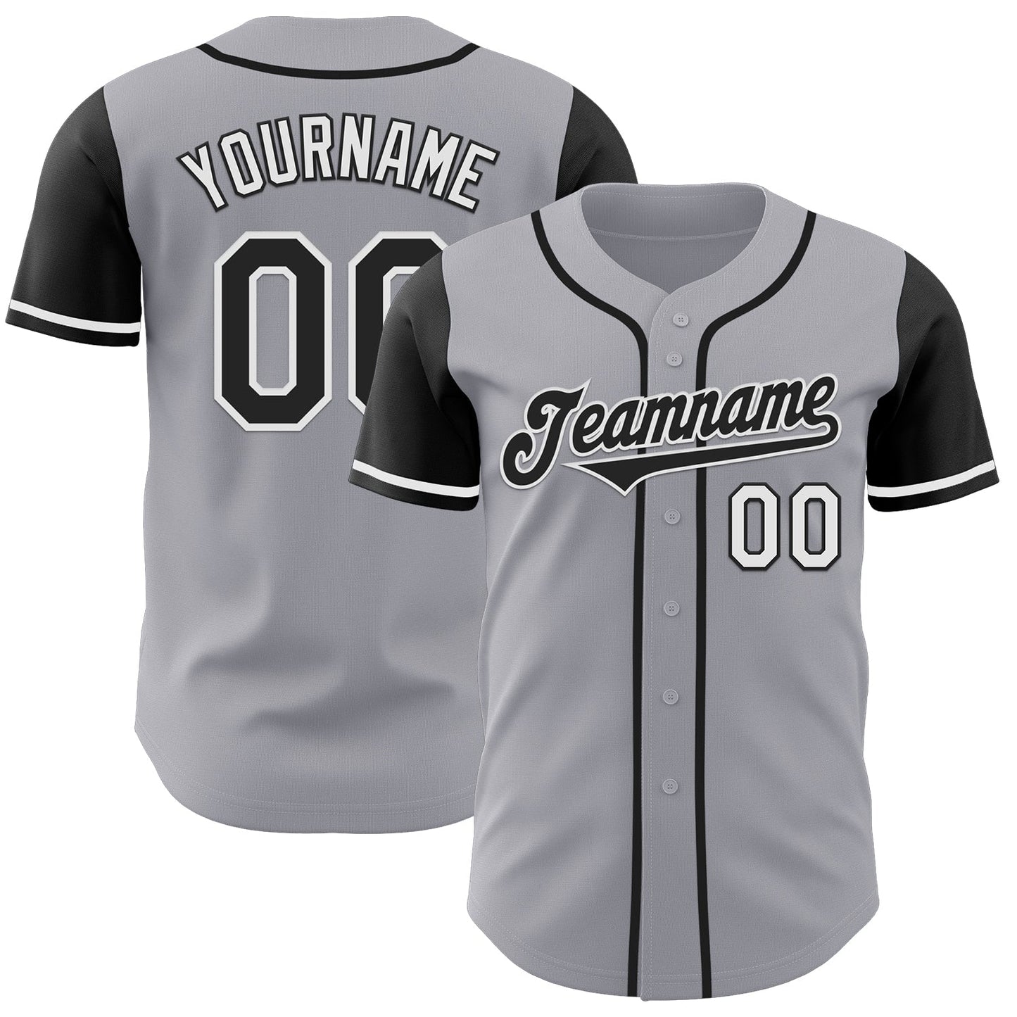 Custom Gray Black-White Authentic Two Tone Baseball Jersey baseball jersey product view 1