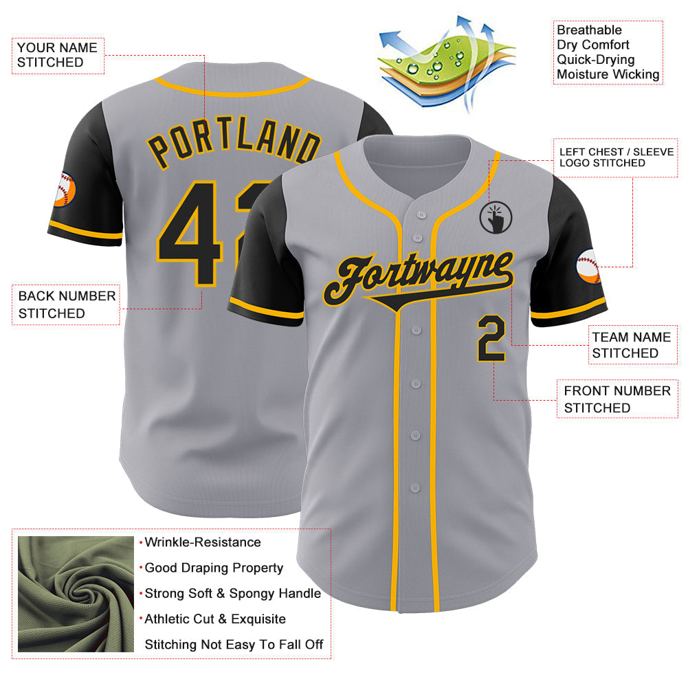 Custom Gray Black-Gold Authentic Two Tone Baseball Jersey baseball jersey product view 3