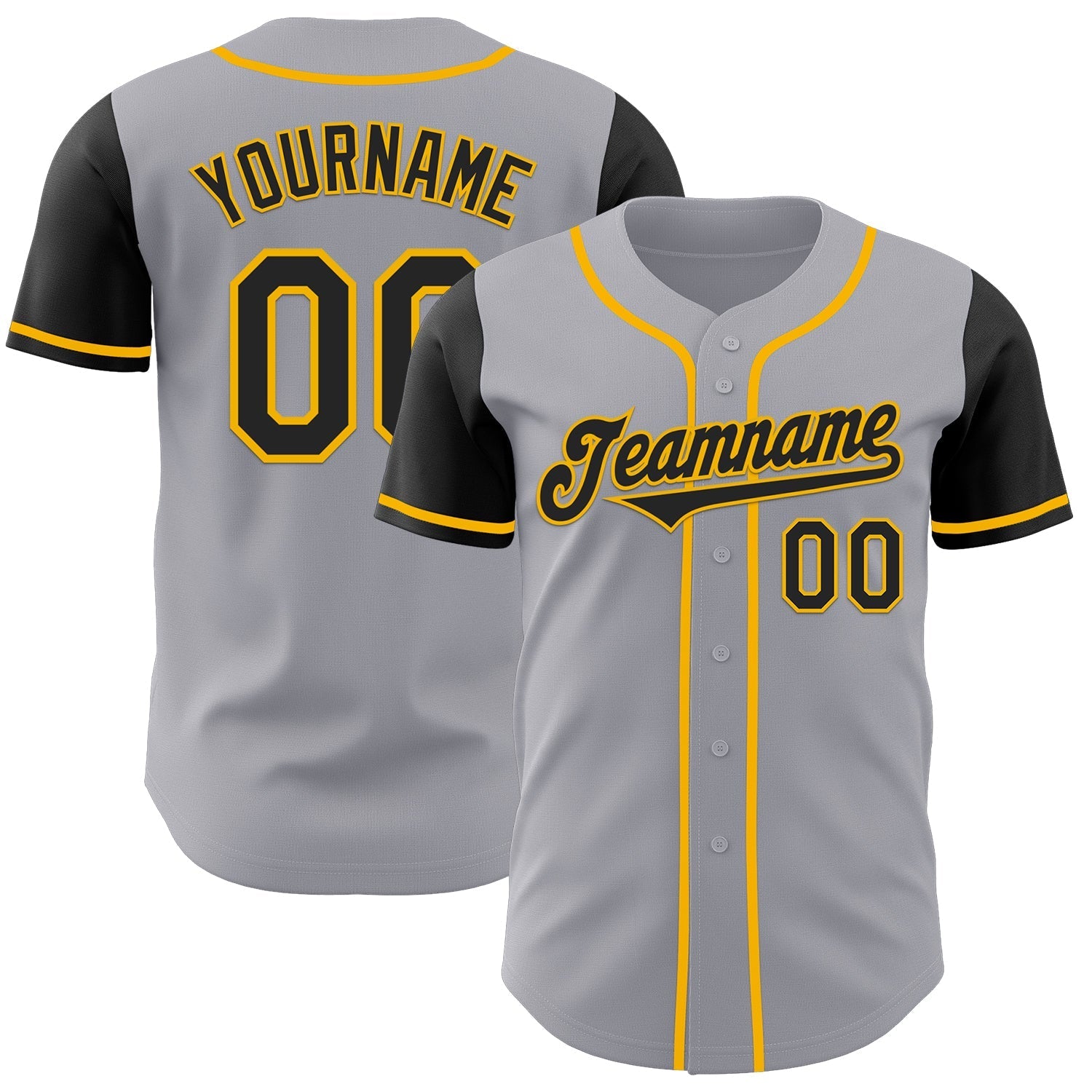 Custom Gray Black-Gold Authentic Two Tone Baseball Jersey baseball jersey product view 1