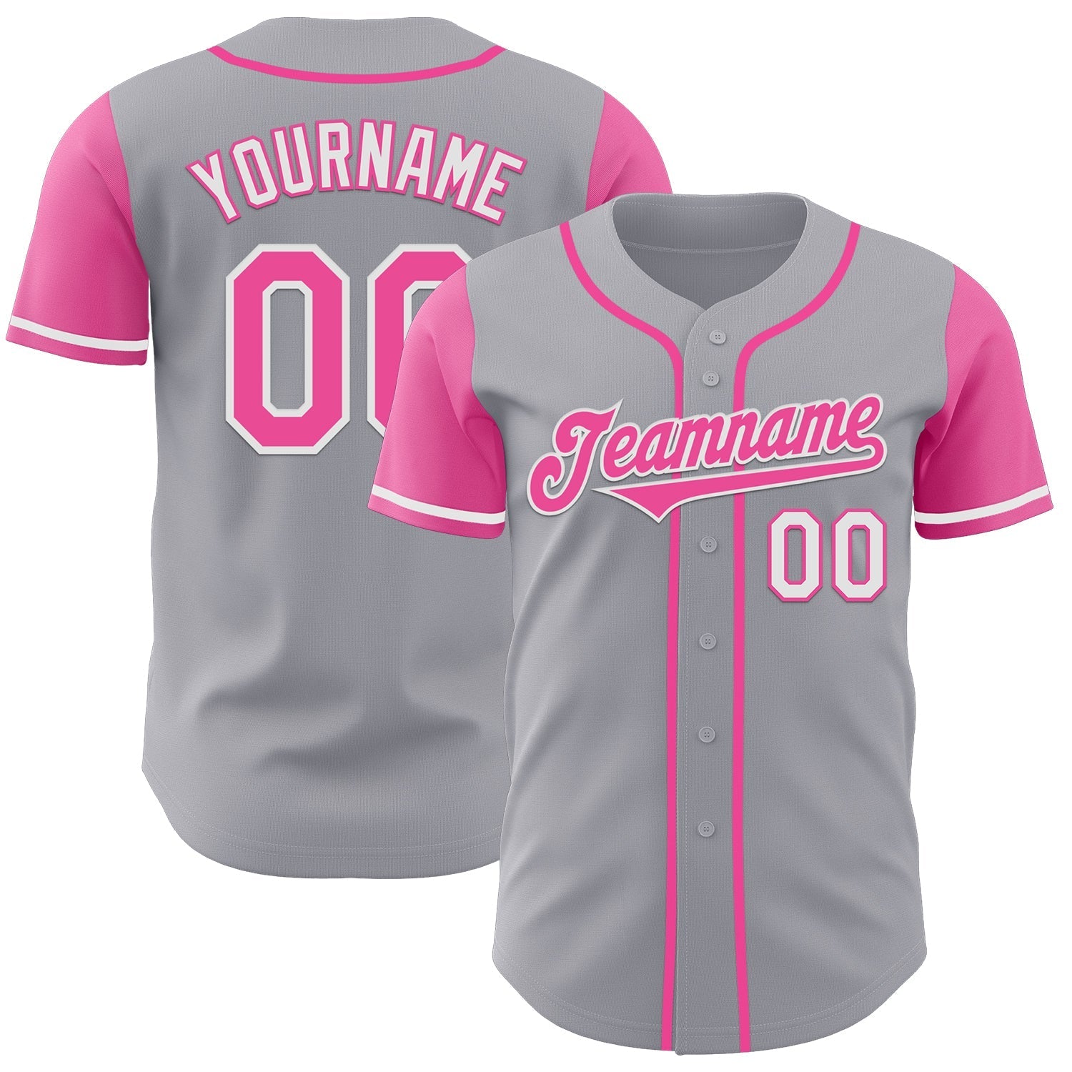 Custom Gray Pink-White Authentic Two Tone Baseball Jersey baseball jersey product view 1