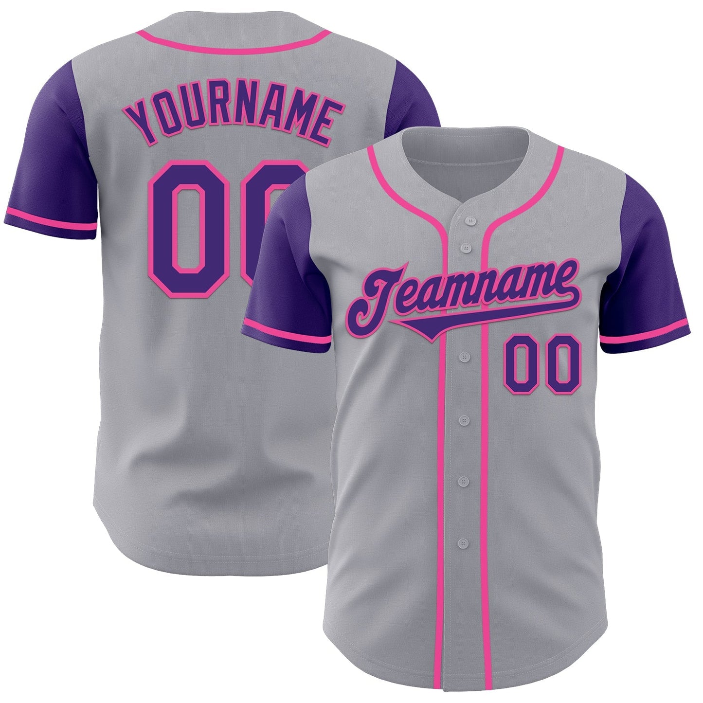 Custom Gray Purple-Pink Authentic Two Tone Baseball Jersey baseball jersey product view 1