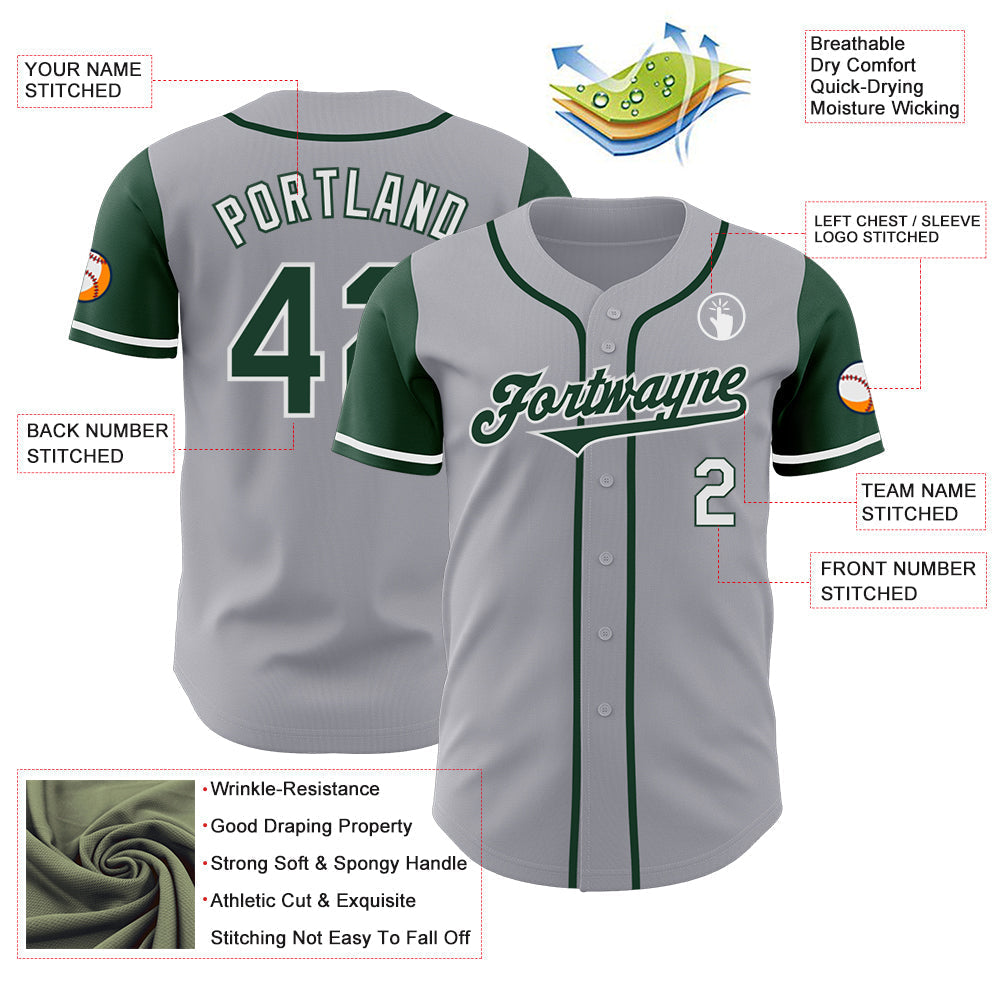 Custom Gray Green-White Authentic Two Tone Baseball Jersey baseball jersey product view 3