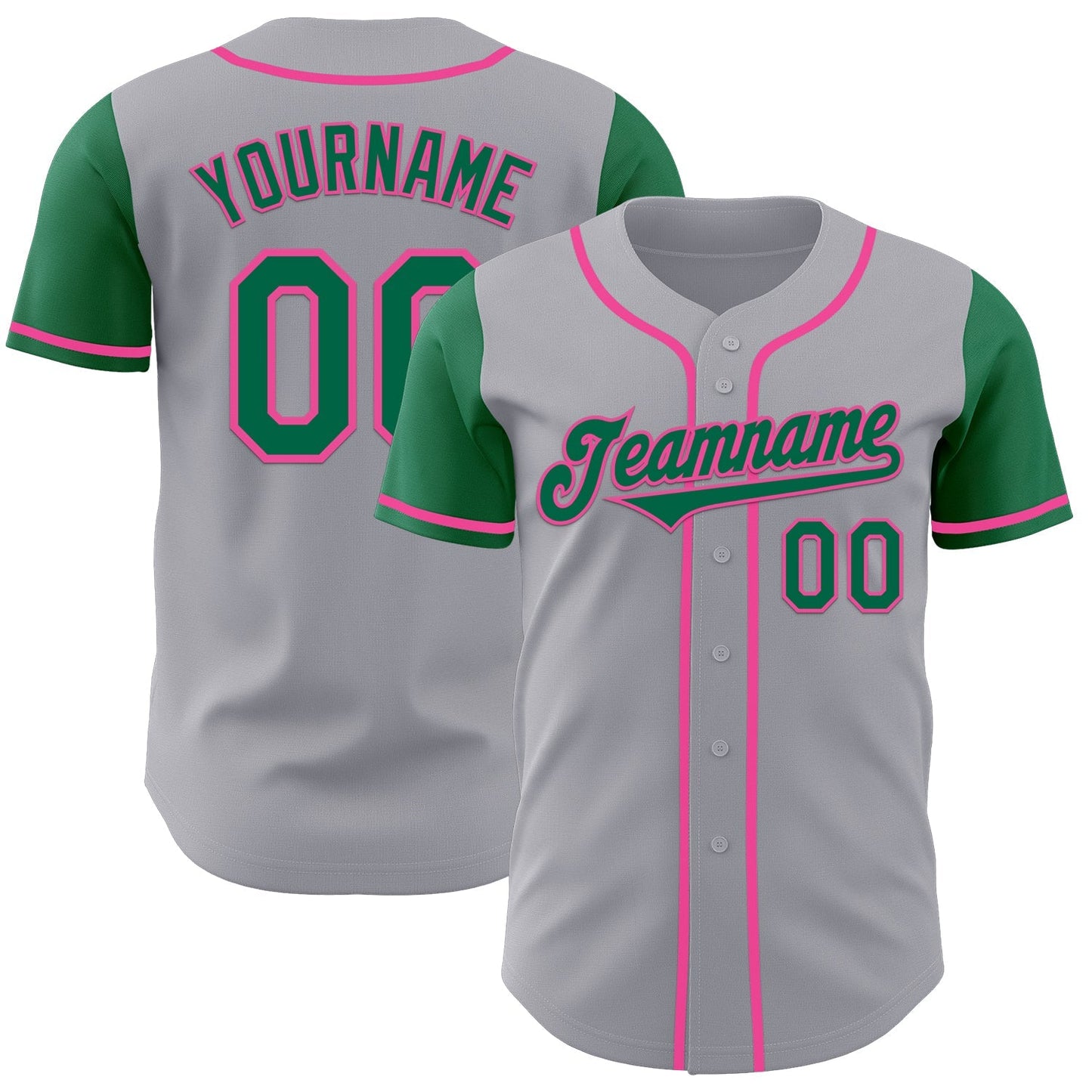 Custom Gray Kelly Green-Pink Authentic Two Tone Baseball Jersey baseball jersey product view 1