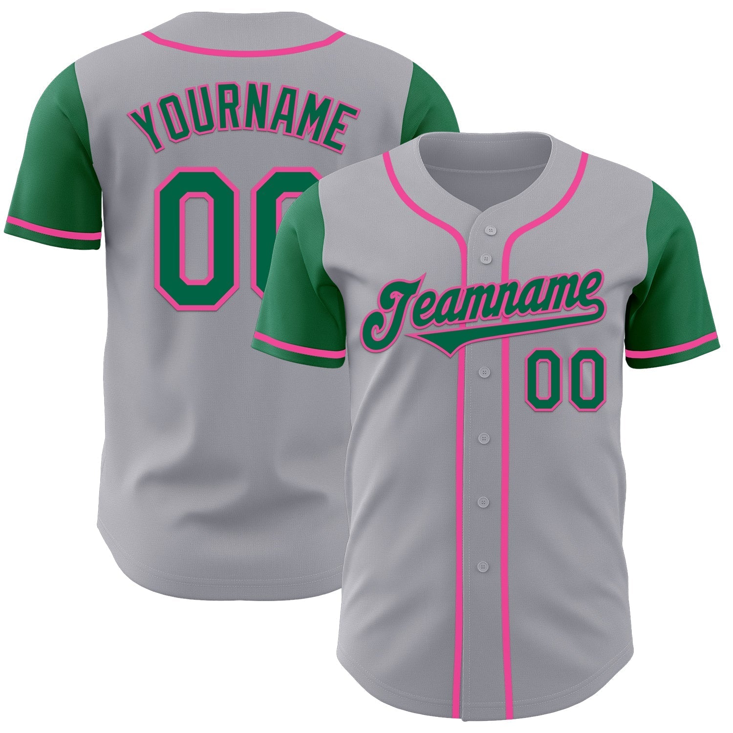 Custom Gray Kelly Green-Pink Authentic Two Tone Baseball Jersey baseball jersey product view 1
