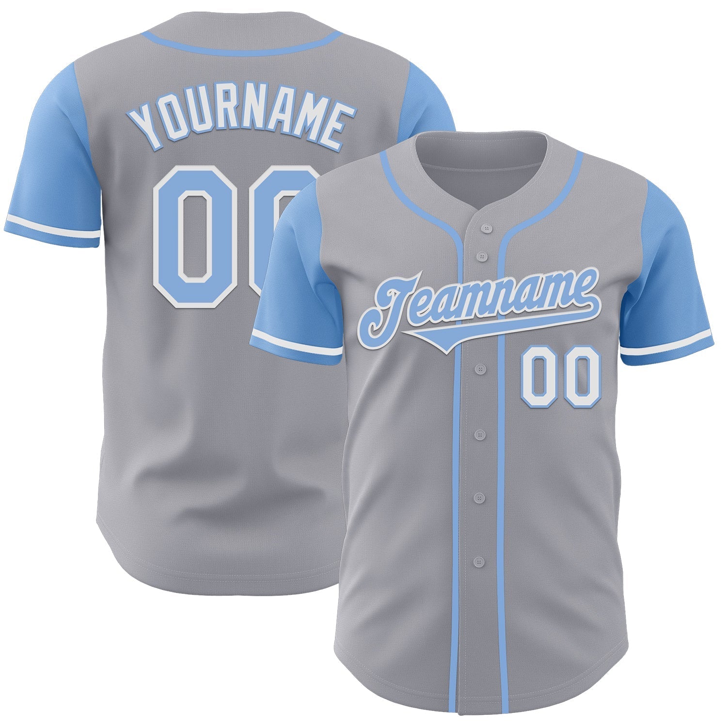 Custom Gray Light Blue-White Authentic Two Tone Baseball Jersey baseball jersey product view 1