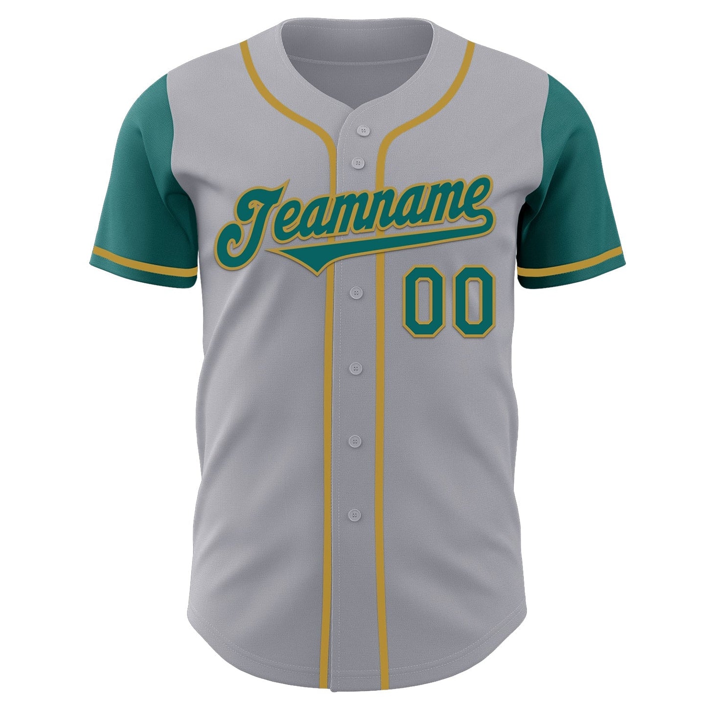 Custom Gray Teal-Old Gold Authentic Two Tone Baseball Jersey baseball jersey product view 2