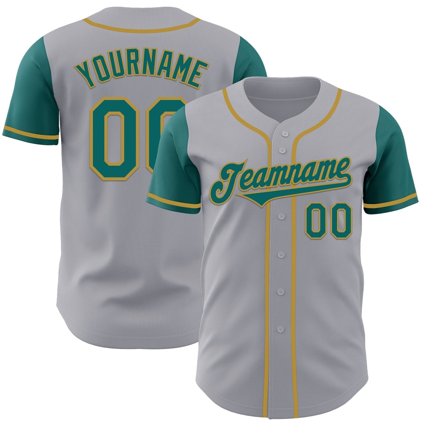 Custom Gray Teal-Old Gold Authentic Two Tone Baseball Jersey baseball jersey product view 1