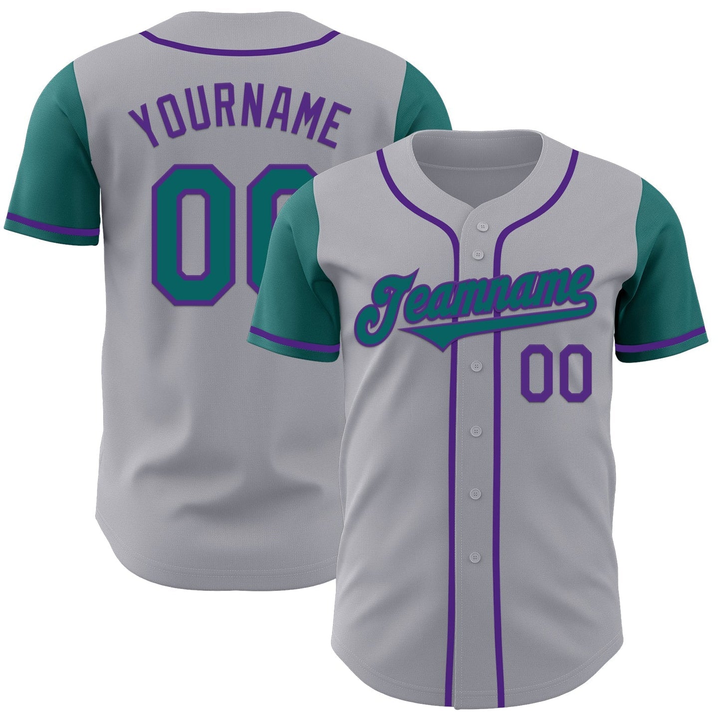 Custom Gray Teal-Purple Authentic Two Tone Baseball Jersey baseball jersey product view 1