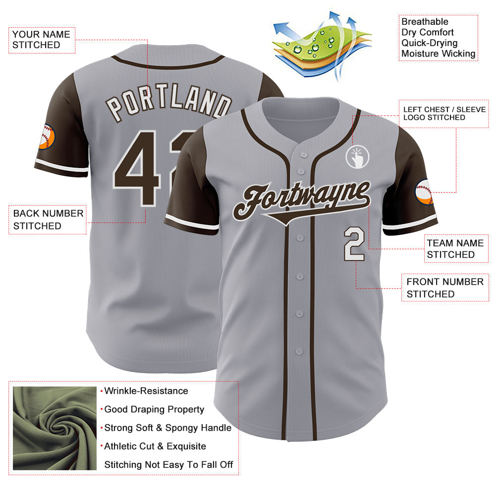Custom Gray Brown-White Authentic Two Tone Baseball Jersey baseball jersey product view 3