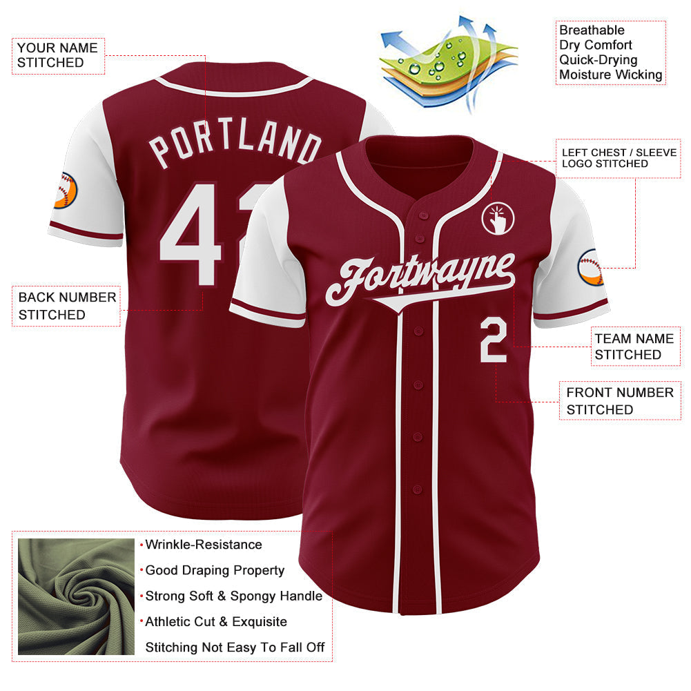Custom Crimson White Authentic Two Tone Baseball Jersey baseball jersey product view 3