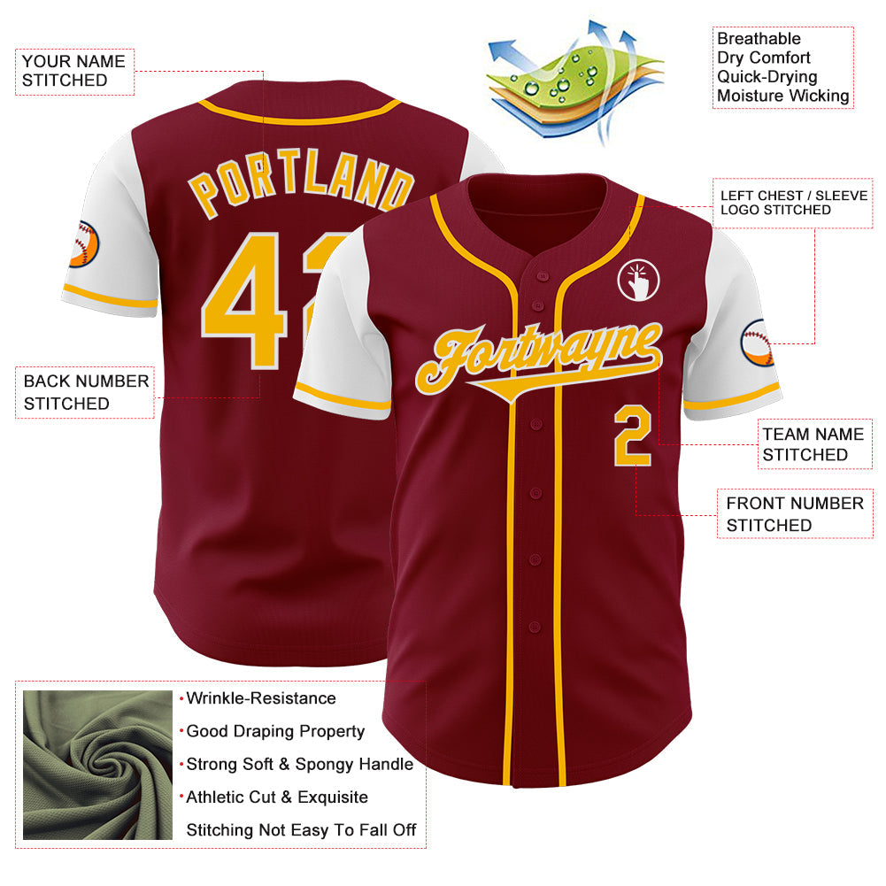Custom Crimson Gold-White Authentic Two Tone Baseball Jersey baseball jersey product view 3