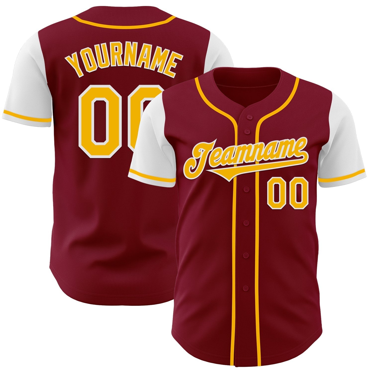 Custom Crimson Gold-White Authentic Two Tone Baseball Jersey baseball jersey product view 1