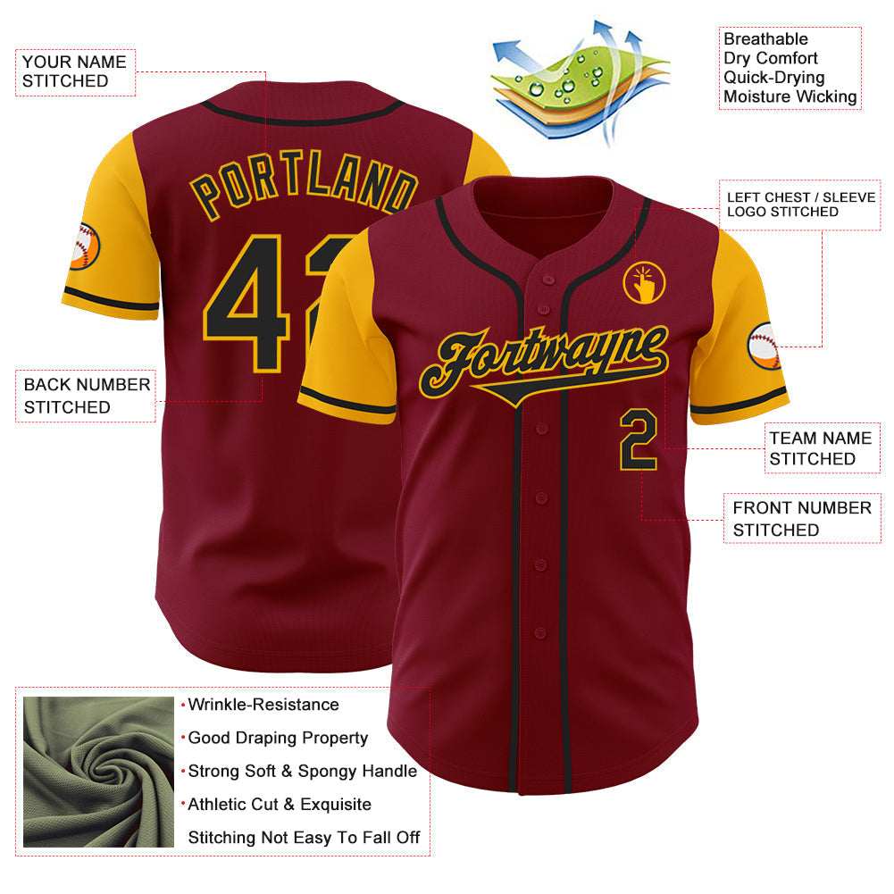 Custom Crimson Black-Gold Authentic Two Tone Baseball Jersey baseball jersey product view 3