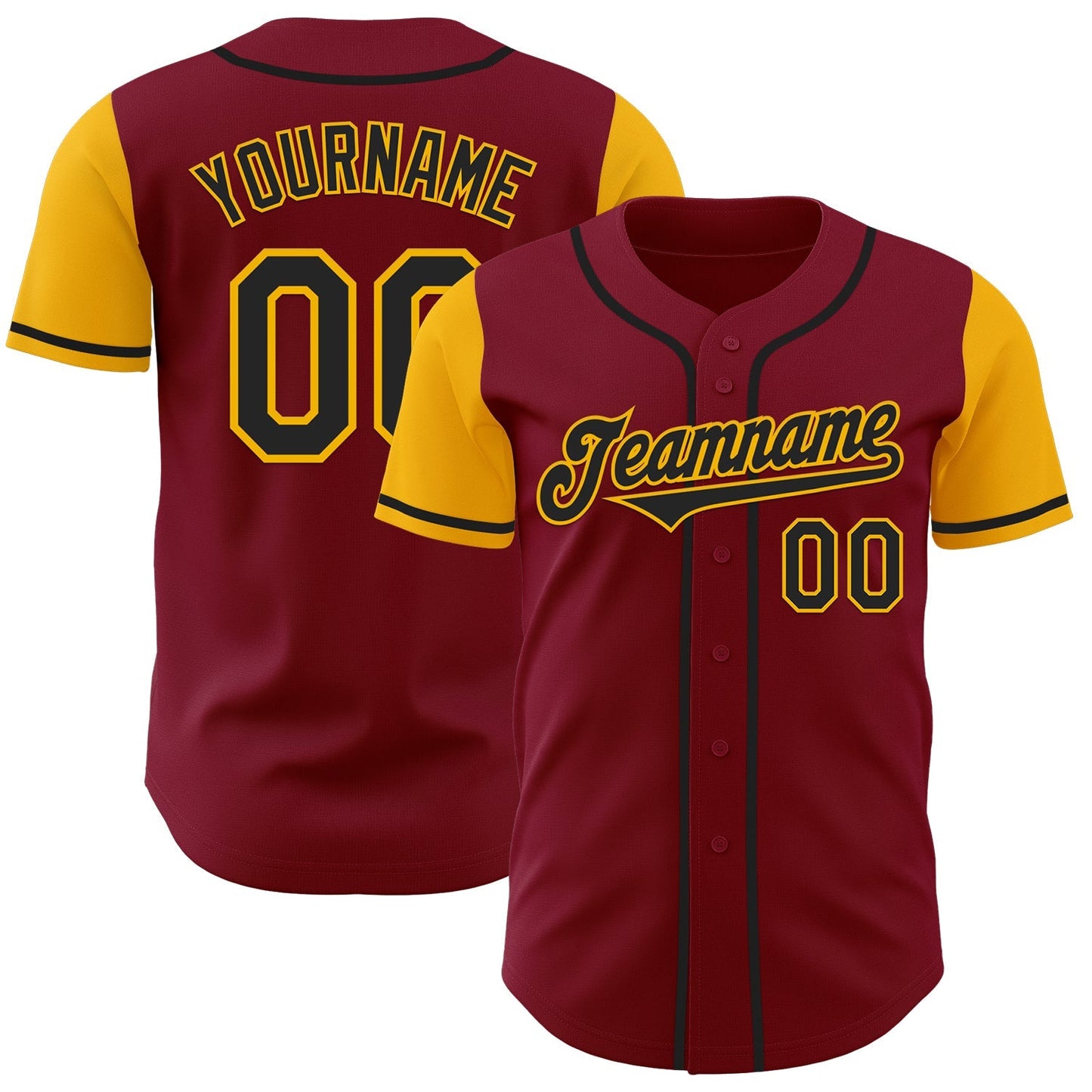 Custom Crimson Black-Gold Authentic Two Tone Baseball Jersey baseball jersey product view 1