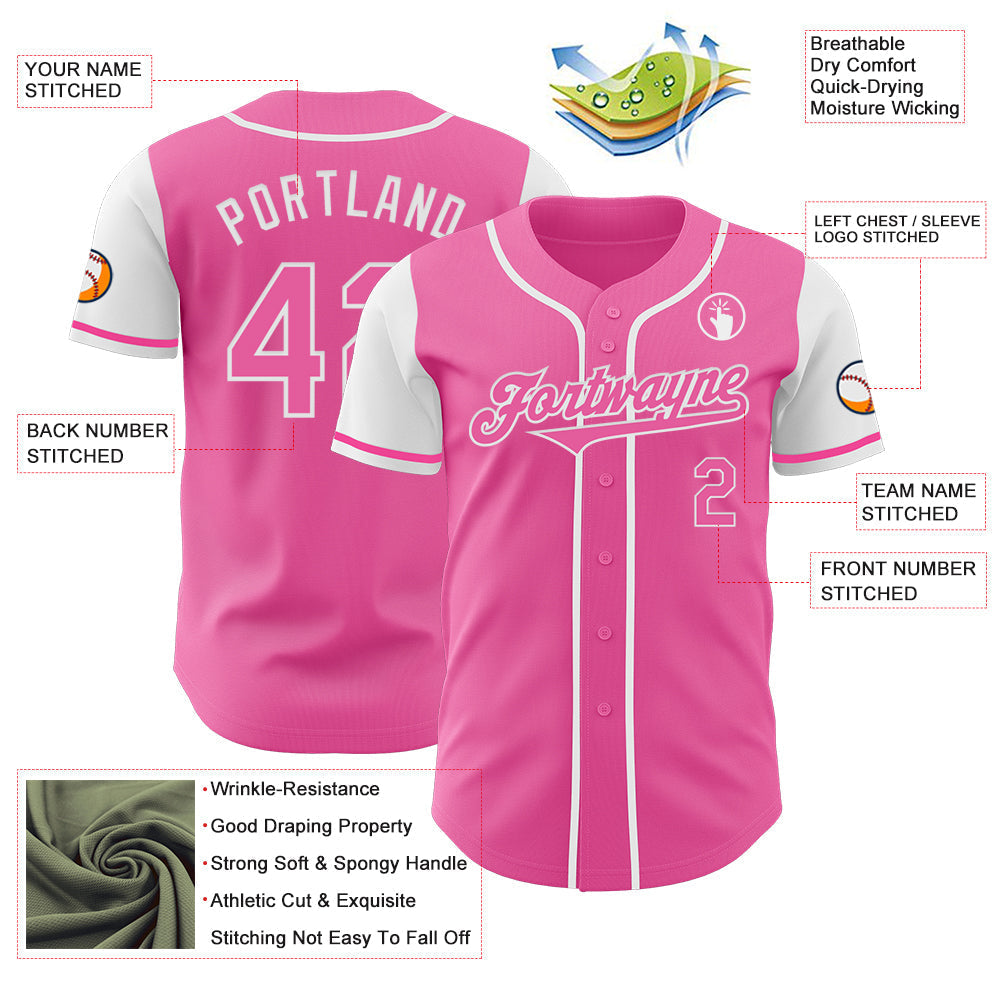 Custom Pink White Authentic Two Tone Baseball Jersey baseball jersey product view 3