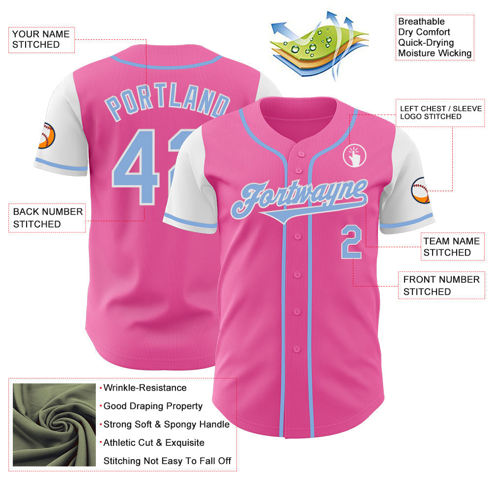 Custom Pink Light Blue-White Authentic Two Tone Baseball Jersey baseball jersey product view 3
