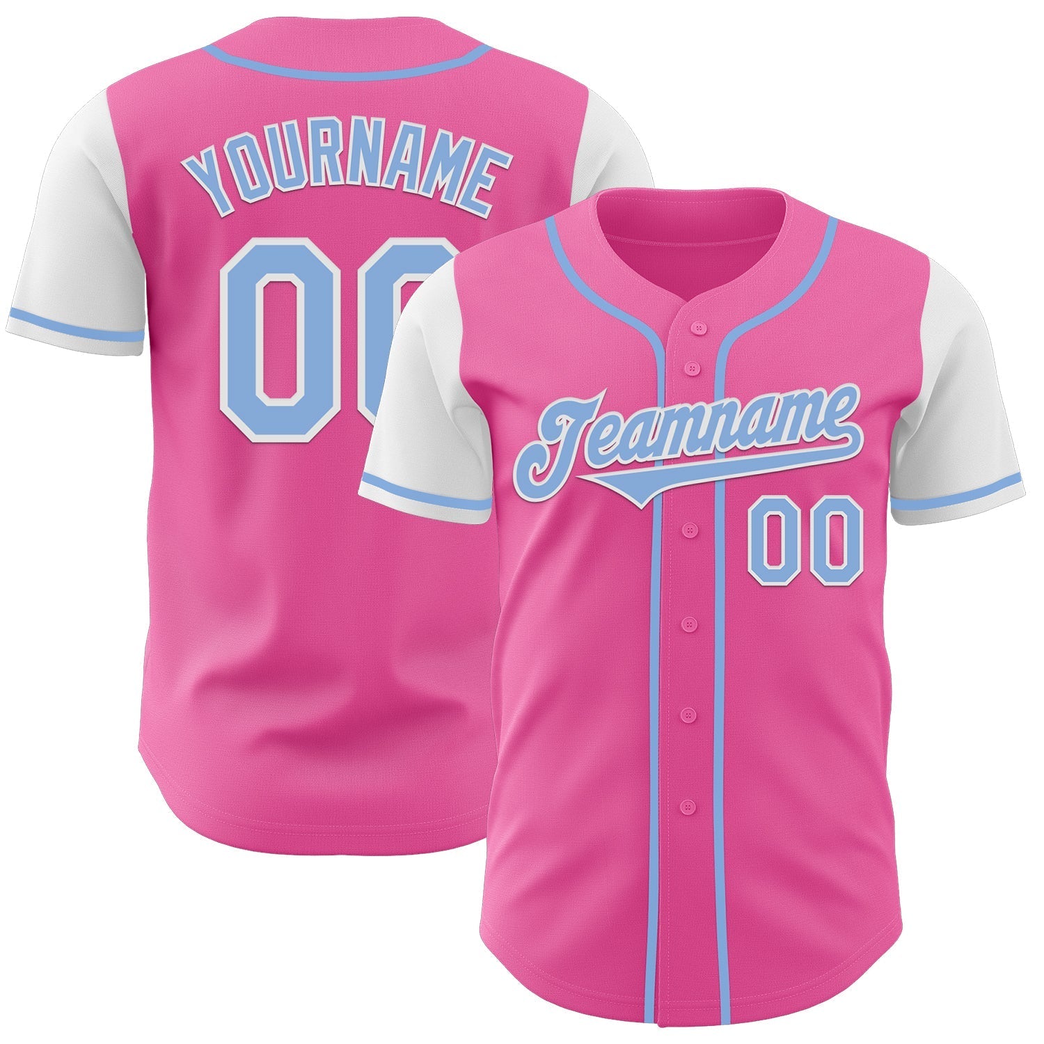 Custom Pink Light Blue-White Authentic Two Tone Baseball Jersey baseball jersey product view 1