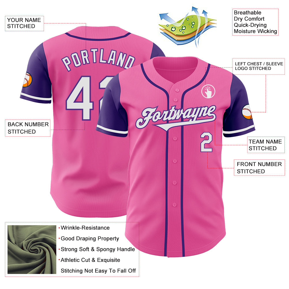 Custom Pink White-Purple Authentic Two Tone Baseball Jersey baseball jersey product view 3