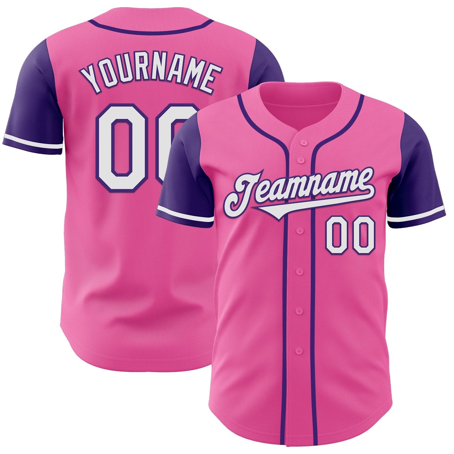 Custom Pink White-Purple Authentic Two Tone Baseball Jersey baseball jersey product view 1