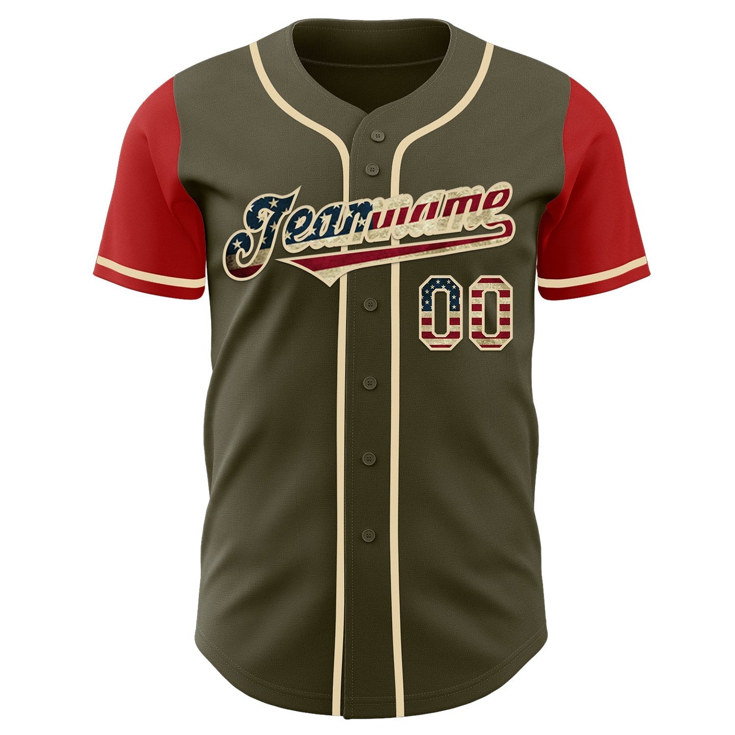 Custom Olive Vintage USA Flag Red-Cream Authentic Two Tone Salute To Service Baseball Jersey baseball jersey product view 2