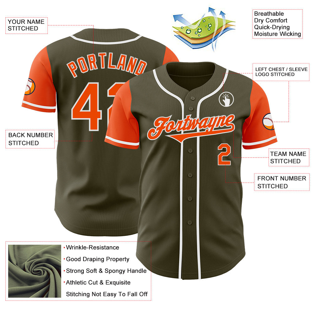 Custom Olive Orange-White Authentic Two Tone Salute To Service Baseball Jersey baseball jersey product view 3