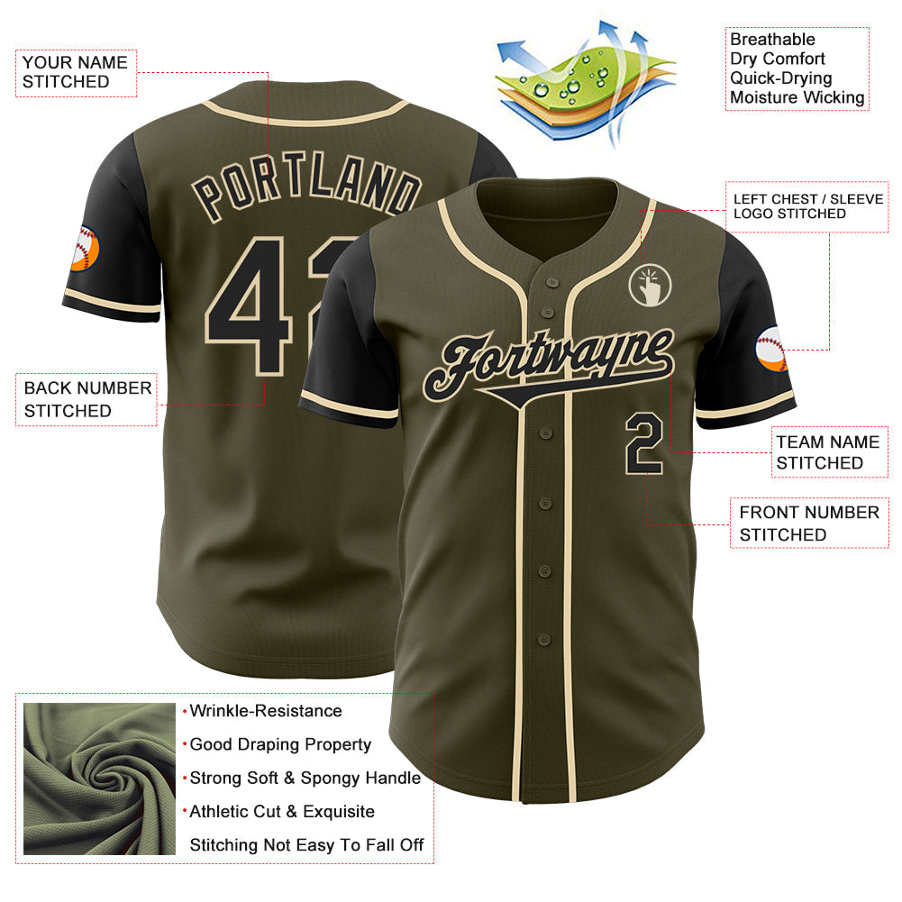Custom Olive Black-Cream Authentic Two Tone Salute To Service Baseball Jersey baseball jersey product view 3