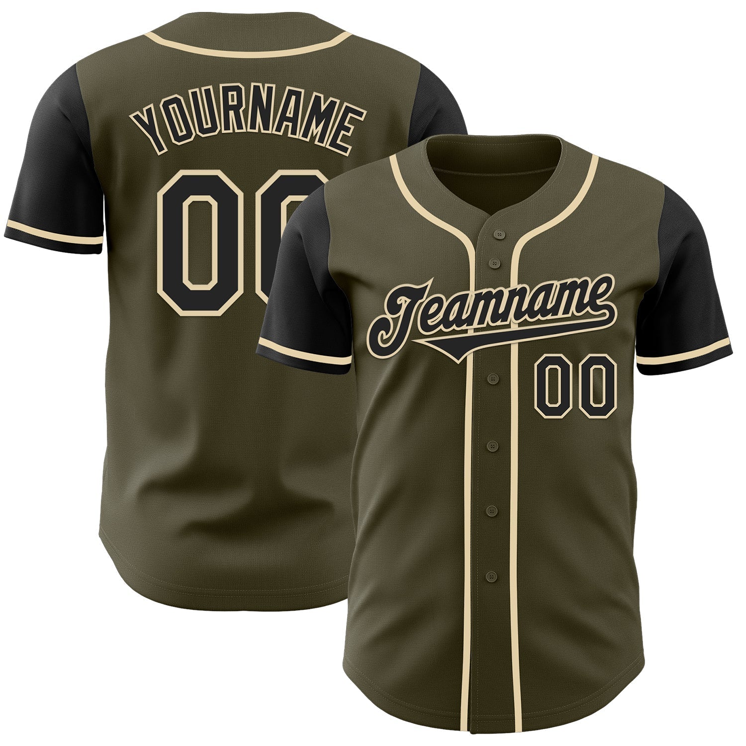Custom Olive Black-Cream Authentic Two Tone Salute To Service Baseball Jersey baseball jersey product view 1