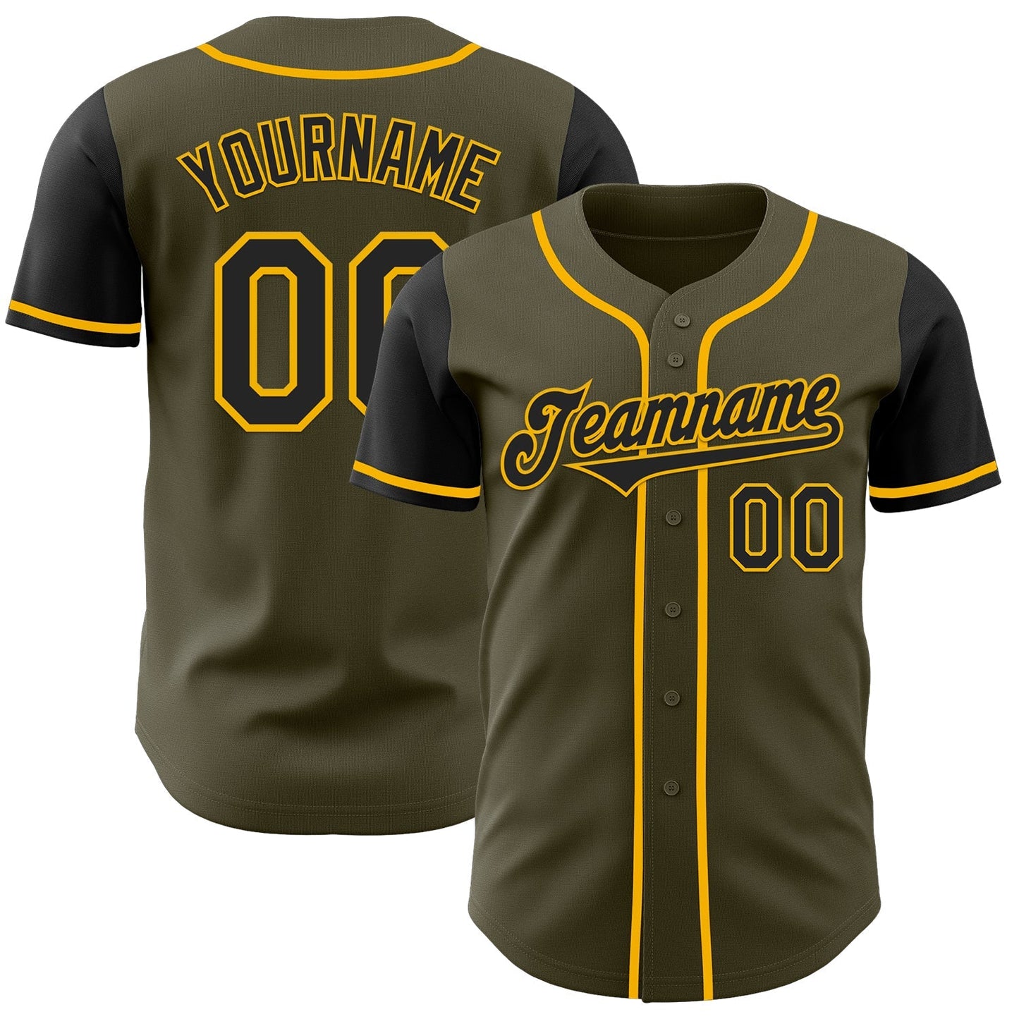 Custom Olive Black-Gold Authentic Two Tone Salute To Service Baseball Jersey baseball jersey product view 1