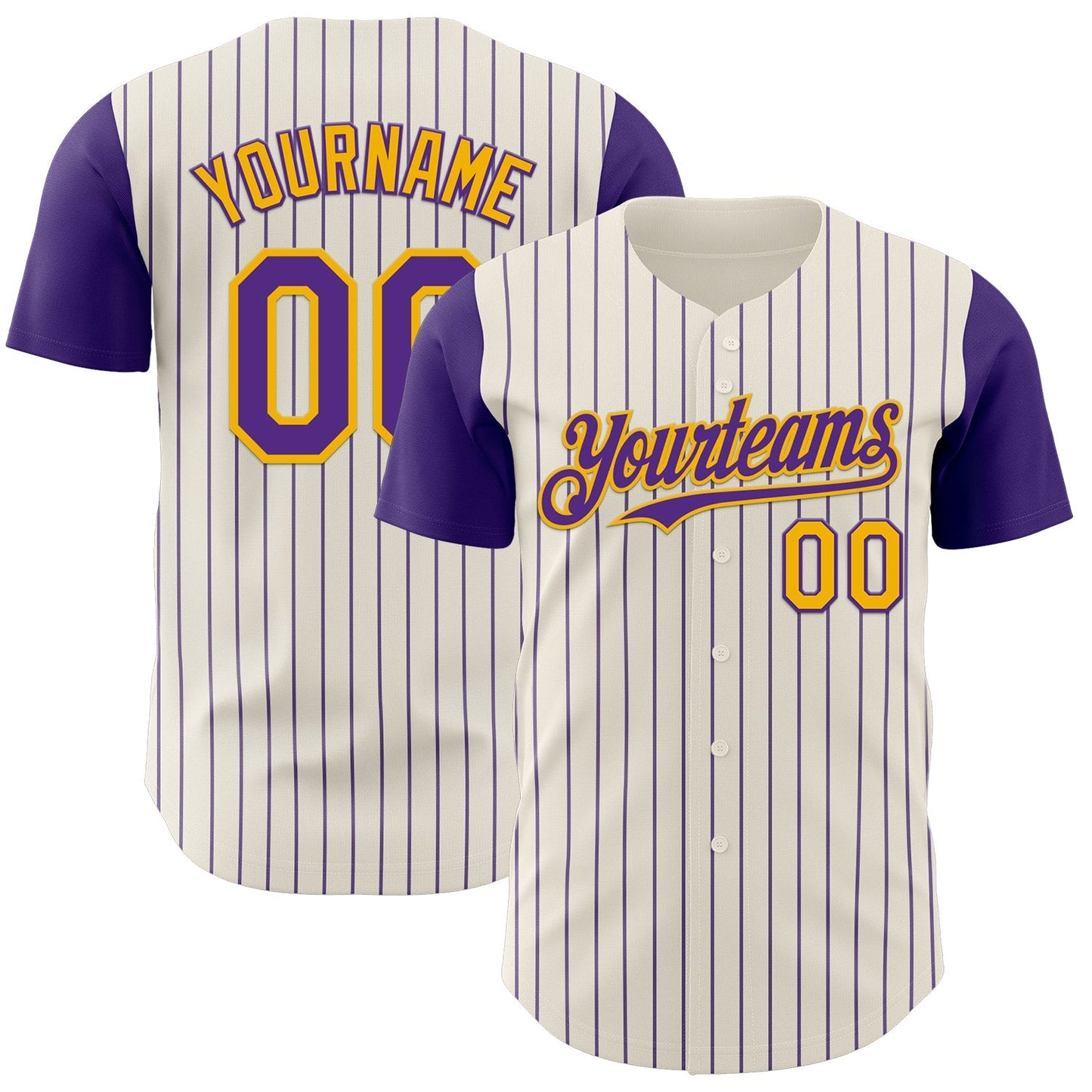 Custom Cream Purple Pinstripe Gold Authentic Two Tone Baseball Jersey baseball jersey product view 1
