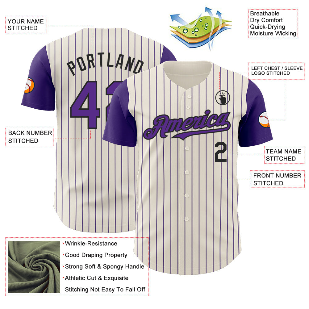 Custom Cream Purple Pinstripe Black Authentic Two Tone Baseball Jersey baseball jersey product view 3