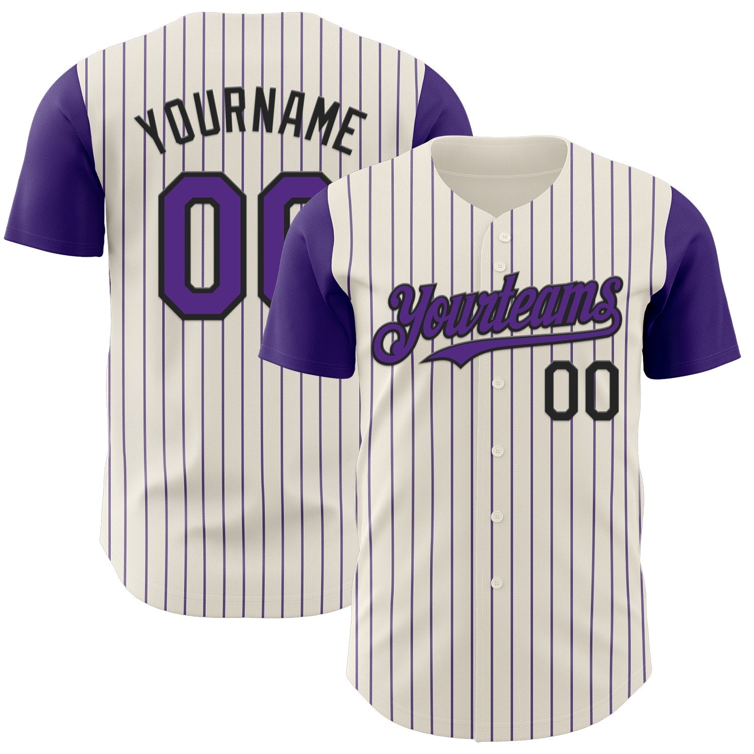 Custom Cream Purple Pinstripe Black Authentic Two Tone Baseball Jersey baseball jersey product view 1