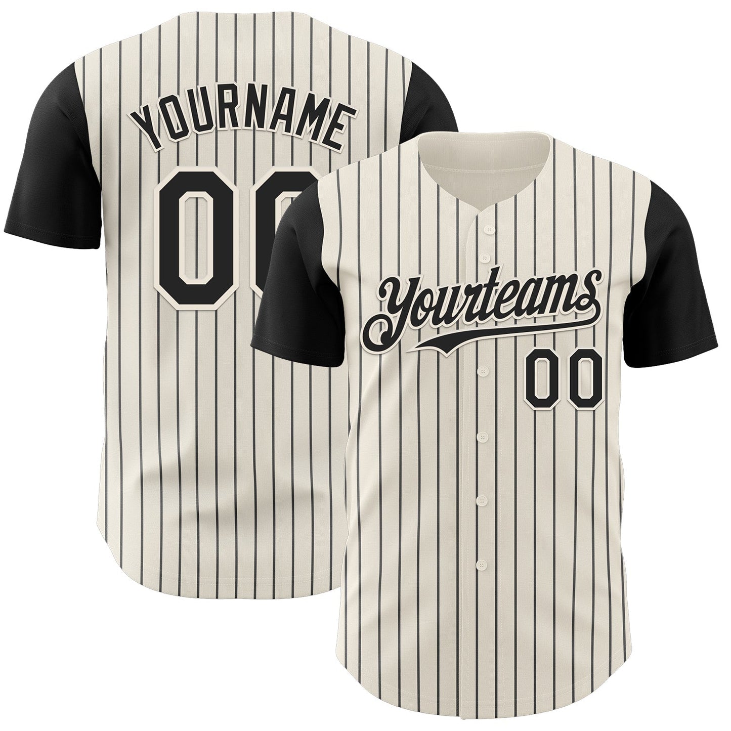 Custom Cream Black Pinstripe Black Authentic Two Tone Baseball Jersey baseball jersey product view 1