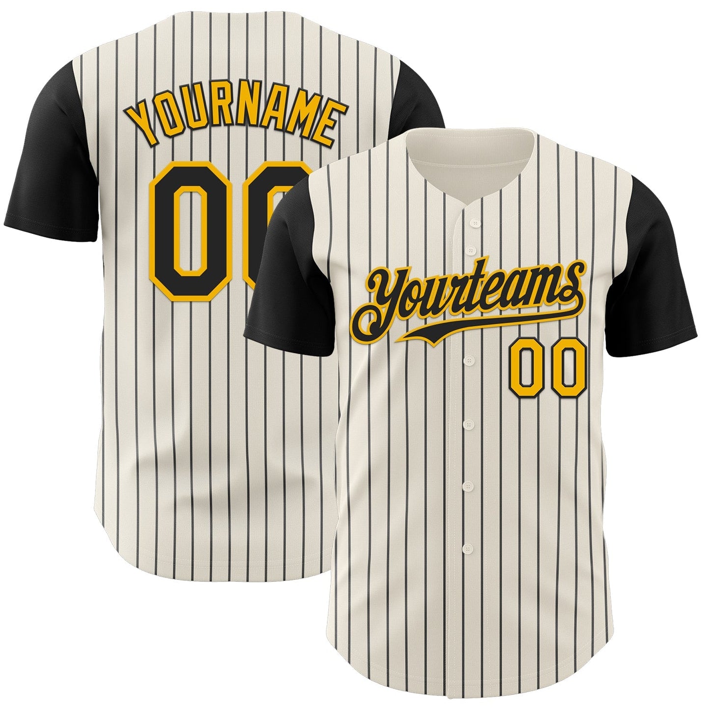 Custom Cream Black Pinstripe Gold Authentic Two Tone Baseball Jersey baseball jersey product view 1
