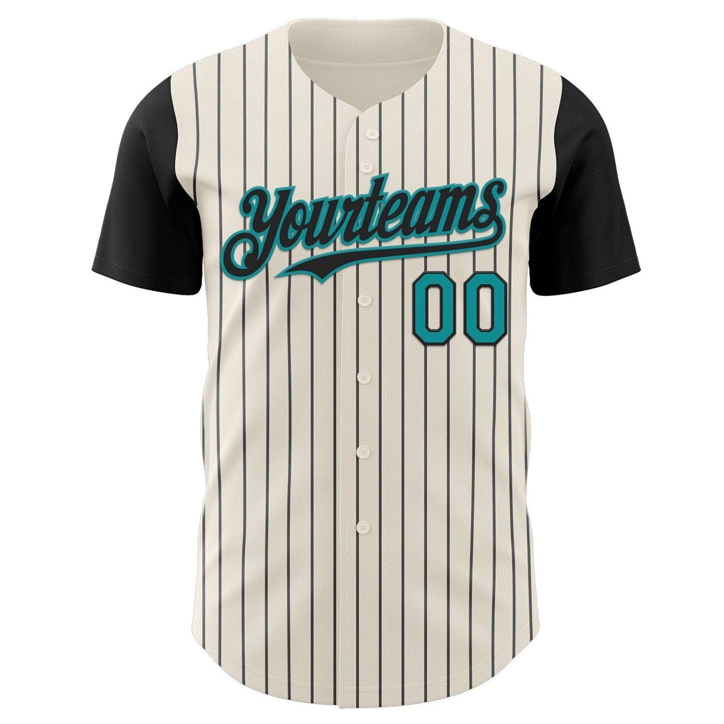 Custom Cream Black Pinstripe Teal Authentic Two Tone Baseball Jersey baseball jersey product view 2