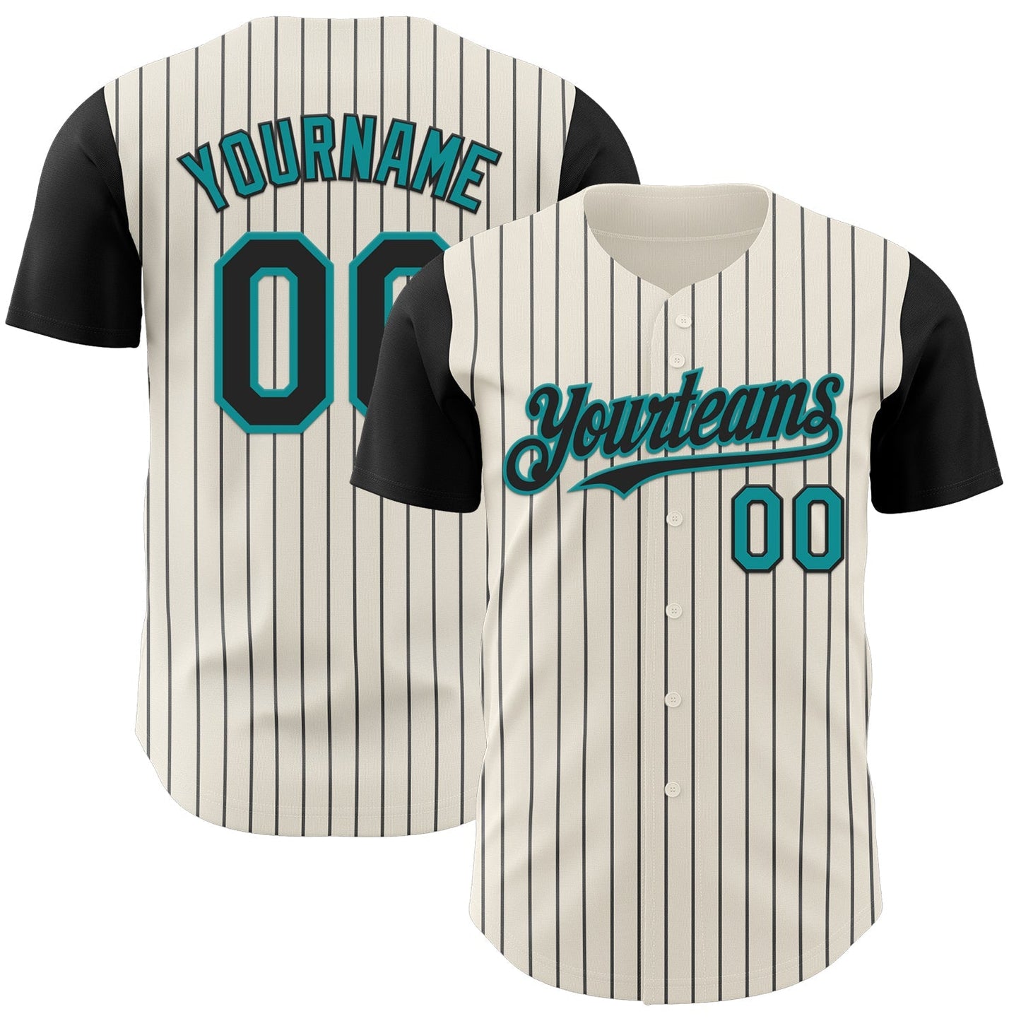 Custom Cream Black Pinstripe Teal Authentic Two Tone Baseball Jersey baseball jersey product view 1