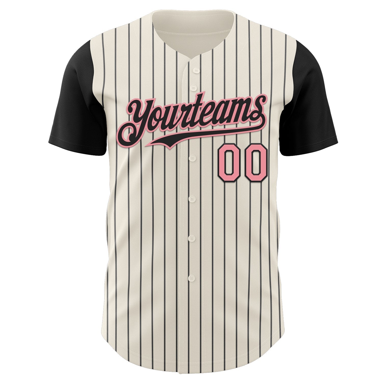 Custom Cream Black Pinstripe Medium Pink Authentic Two Tone Baseball Jersey baseball jersey product view 2