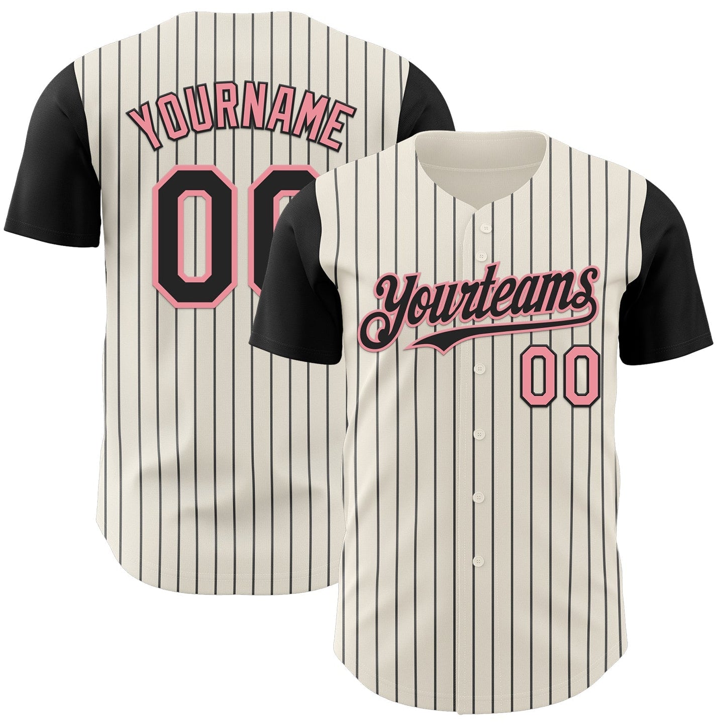 Custom Cream Black Pinstripe Medium Pink Authentic Two Tone Baseball Jersey baseball jersey product view 1