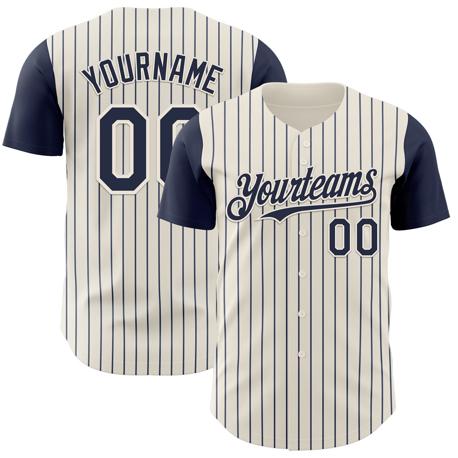 Custom Cream Navy Pinstripe Navy Authentic Two Tone Baseball Jersey baseball jersey product view 1