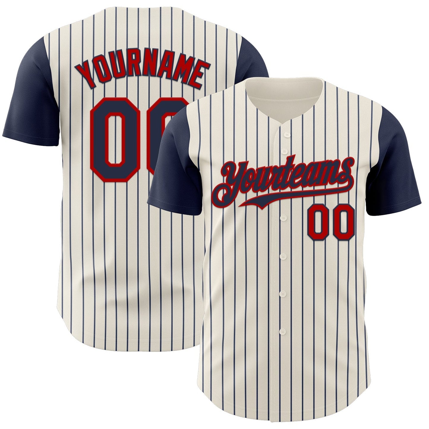 Custom Cream Navy Pinstripe Red Authentic Two Tone Baseball Jersey baseball jersey product view 1