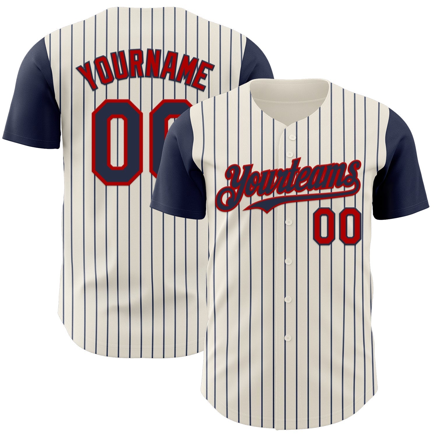 Custom Cream Navy Pinstripe Red Authentic Two Tone Baseball Jersey baseball jersey product view 1