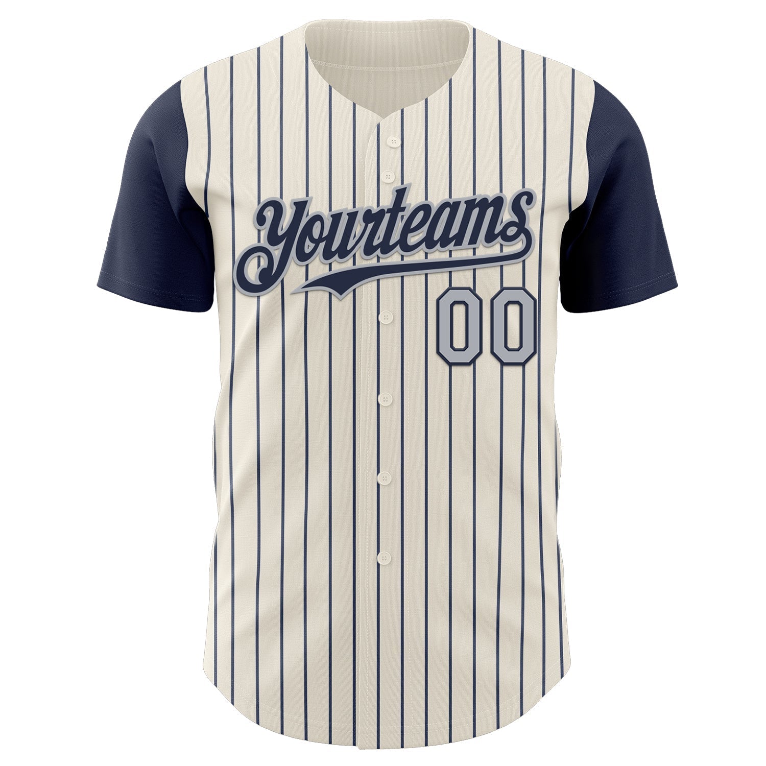 Custom Cream Navy Pinstripe Gray Authentic Two Tone Baseball Jersey baseball jersey product view 2