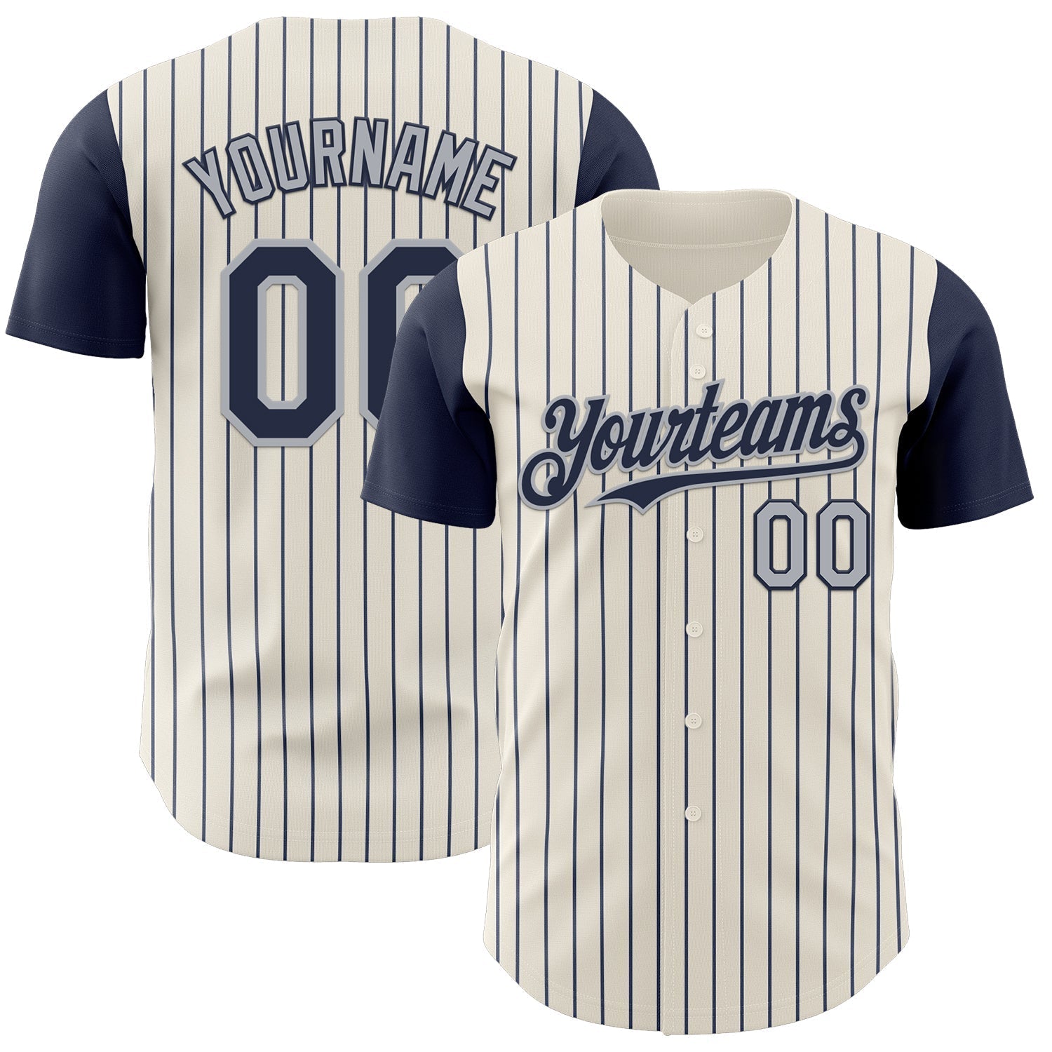 Custom Cream Navy Pinstripe Gray Authentic Two Tone Baseball Jersey baseball jersey product view 1