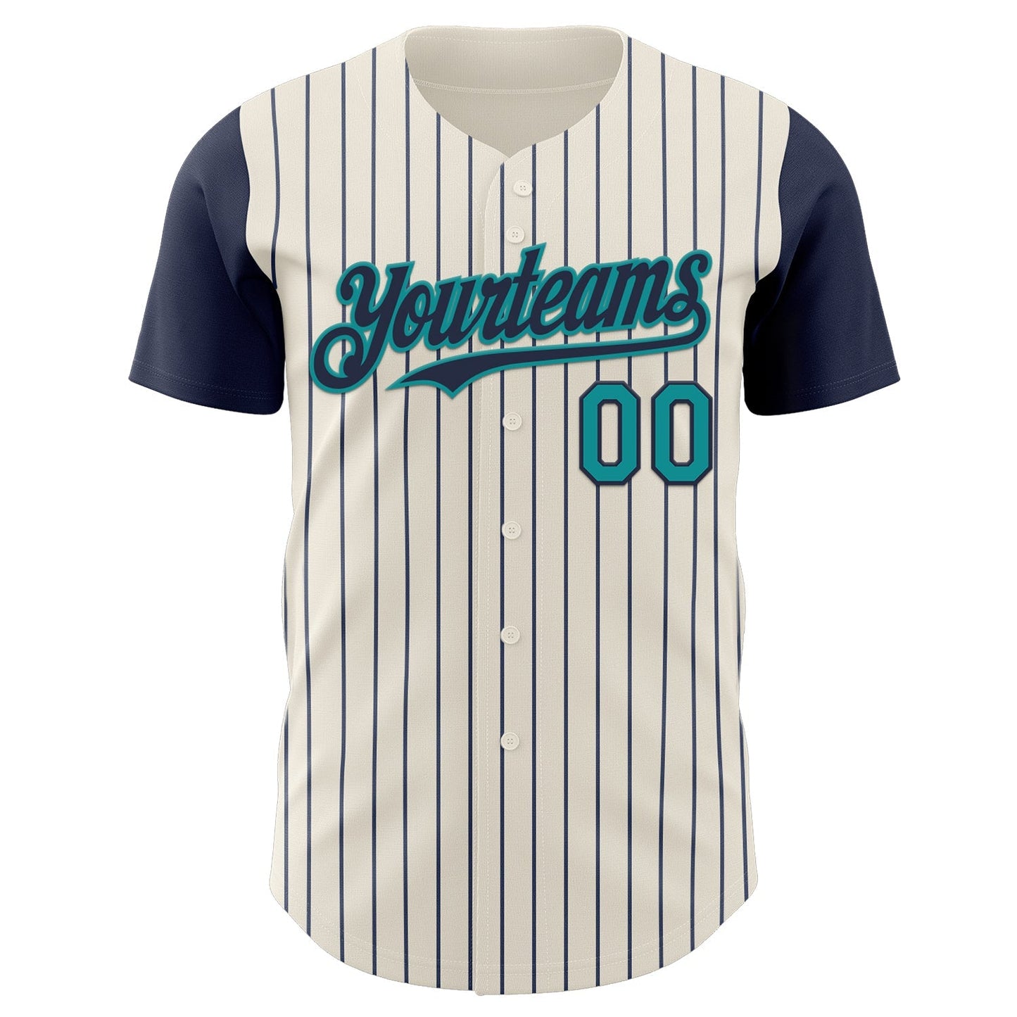Custom Cream Navy Pinstripe Teal Authentic Two Tone Baseball Jersey baseball jersey product view 2