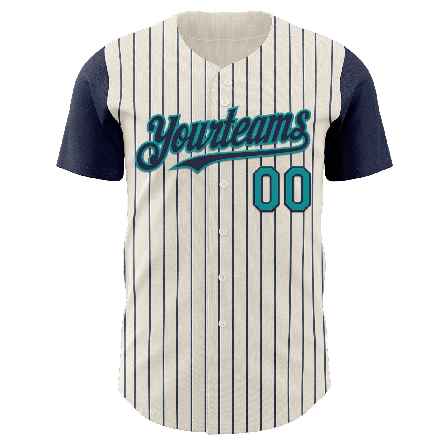 Custom Cream Navy Pinstripe Teal Authentic Two Tone Baseball Jersey baseball jersey product view 2