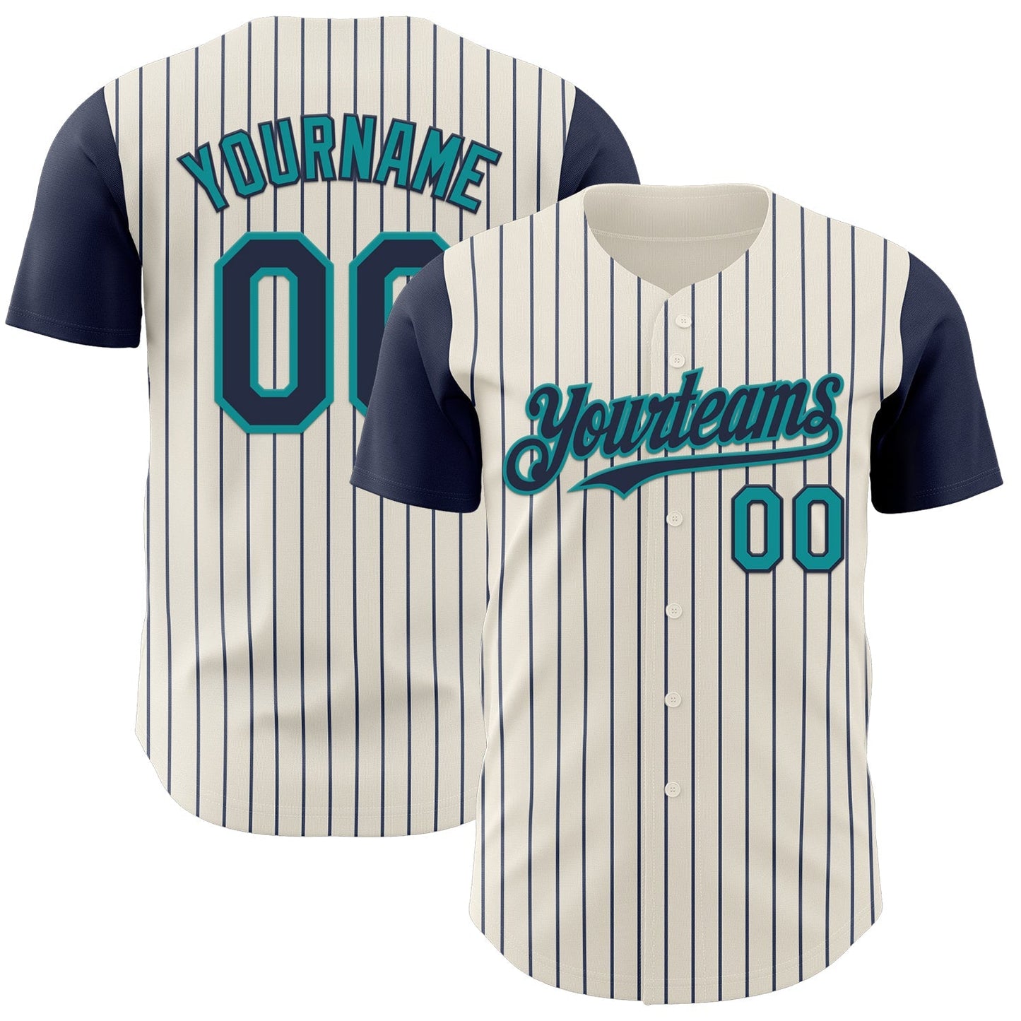 Custom Cream Navy Pinstripe Teal Authentic Two Tone Baseball Jersey baseball jersey product view 1