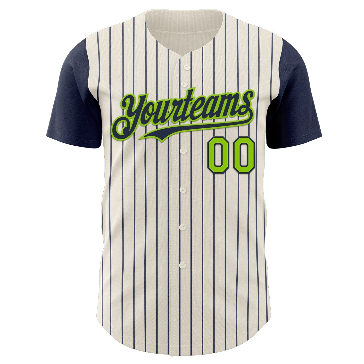 Custom Cream Navy Pinstripe Neon Green Authentic Two Tone Baseball Jersey baseball jersey product view 2