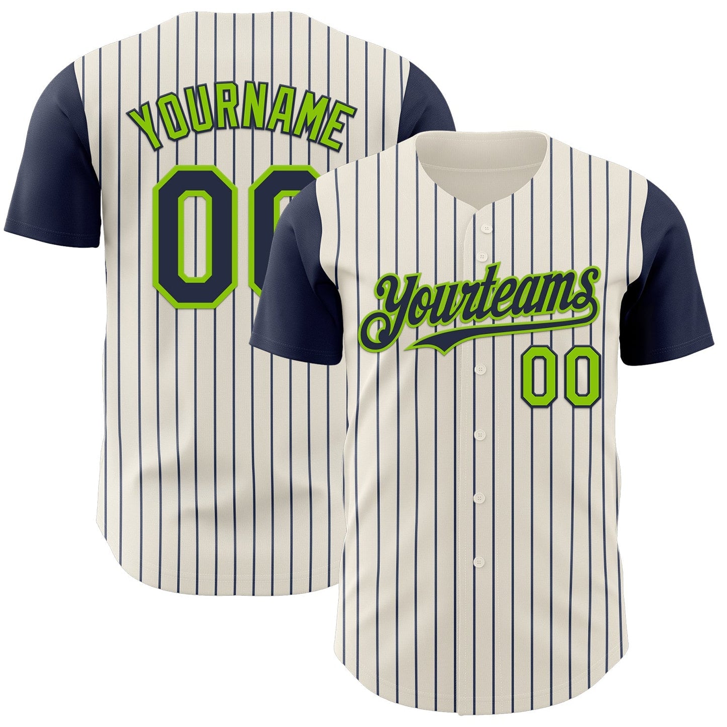 Custom Cream Navy Pinstripe Neon Green Authentic Two Tone Baseball Jersey baseball jersey product view 1