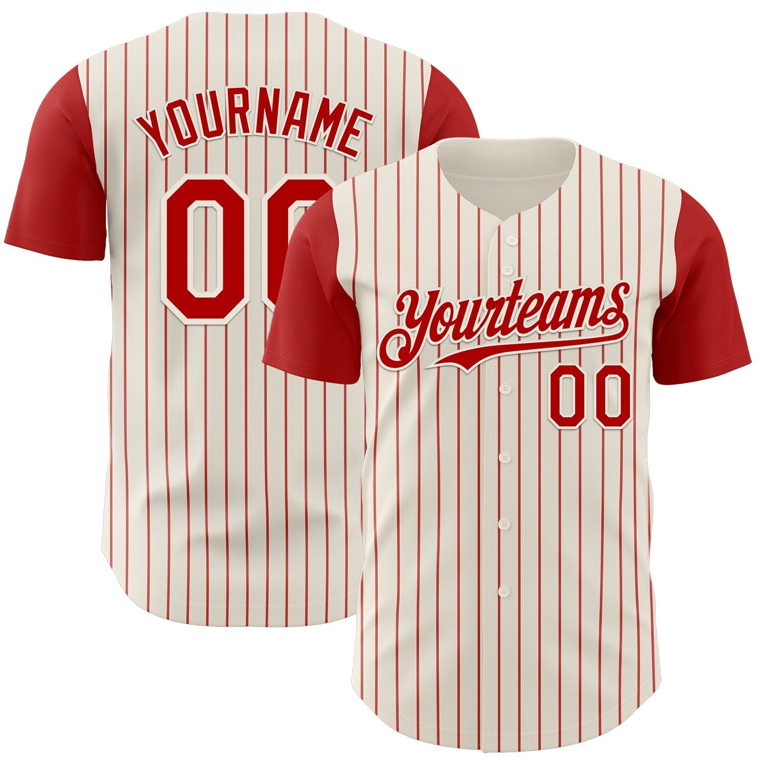 Custom Cream Red Pinstripe Red Authentic Two Tone Baseball Jersey baseball jersey product view 1